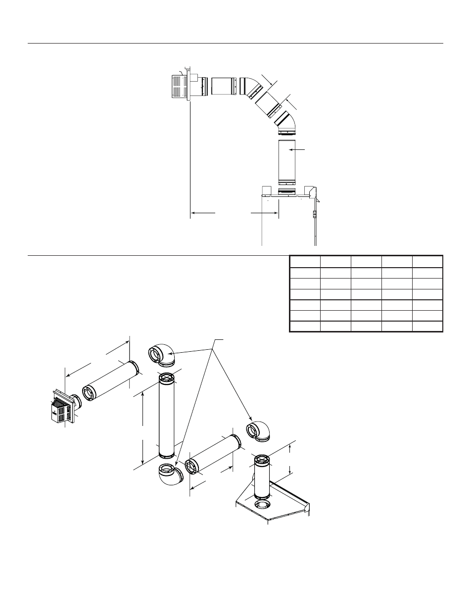Installed vertically, Top vent - horizontal termination - (continued), Two elbows | Two 45° elbows replacing one 90° elbow | Quadra-Fire QFP38-NG User Manual | Page 35 / 76