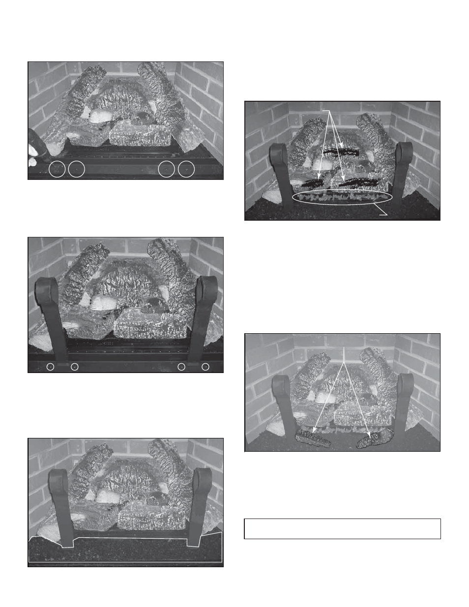 F. install andirons, lava rock, rockwool, G. complete log installation | Quadra-Fire QFP38-NG User Manual | Page 60 / 76