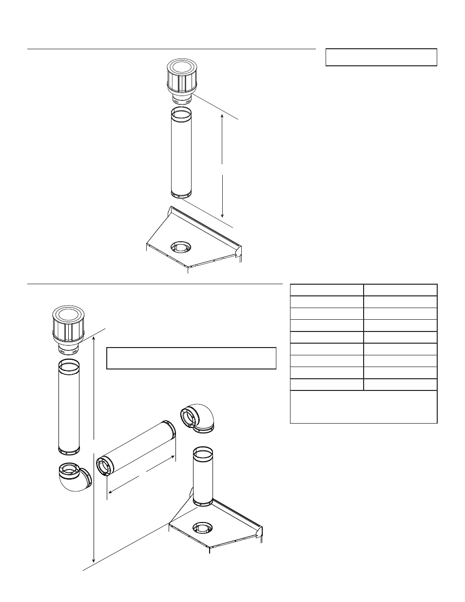 Top vent - vertical termination no elbow, Two elbows | Quadra-Fire Expression 36 QV36A-FB User Manual | Page 16 / 56