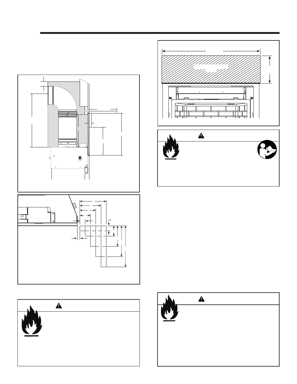 Finishing, Warning, A. mantel projections | B. facing material | Quadra-Fire Expression 36 QV36A-FB User Manual | Page 36 / 56