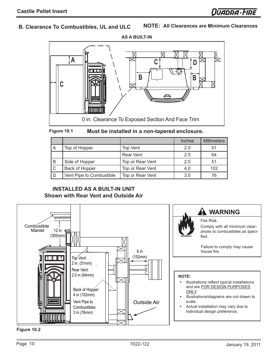 Warning | Quadra-Fire Castile Pellet Insert CASTILEI-MBK User Manual | Page 10 / 56