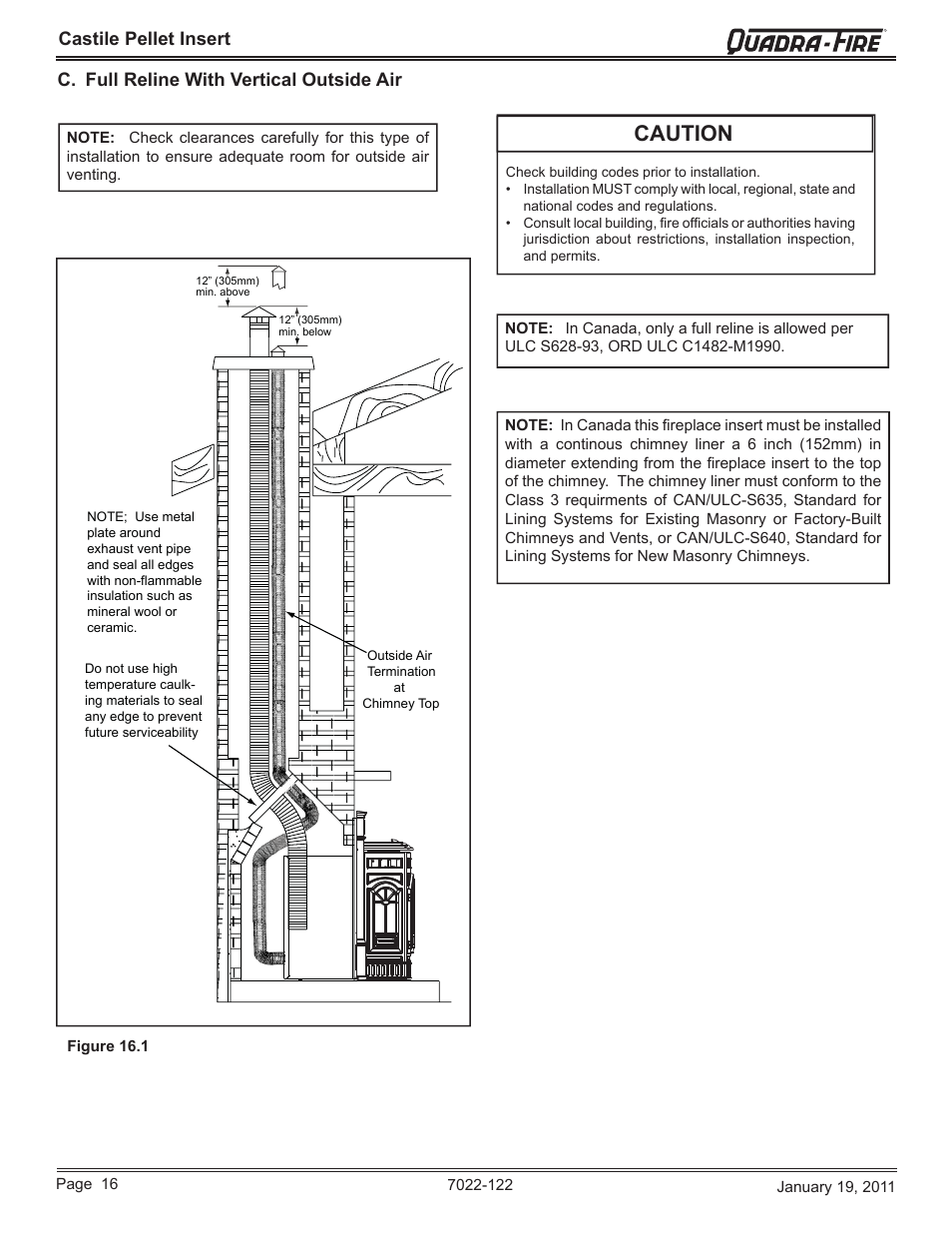 Caution | Quadra-Fire Castile Pellet Insert CASTILEI-MBK User Manual | Page 16 / 56