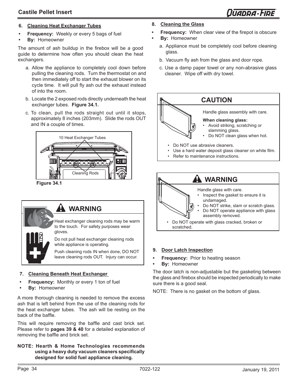 Caution, Warning | Quadra-Fire Castile Pellet Insert CASTILEI-MBK User Manual | Page 34 / 56