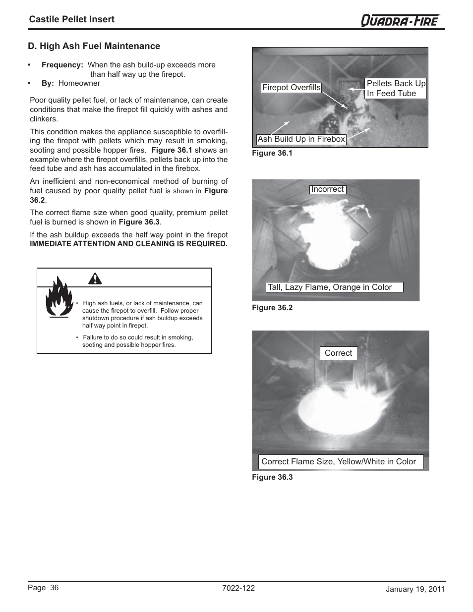 Warning | Quadra-Fire Castile Pellet Insert CASTILEI-MBK User Manual | Page 36 / 56