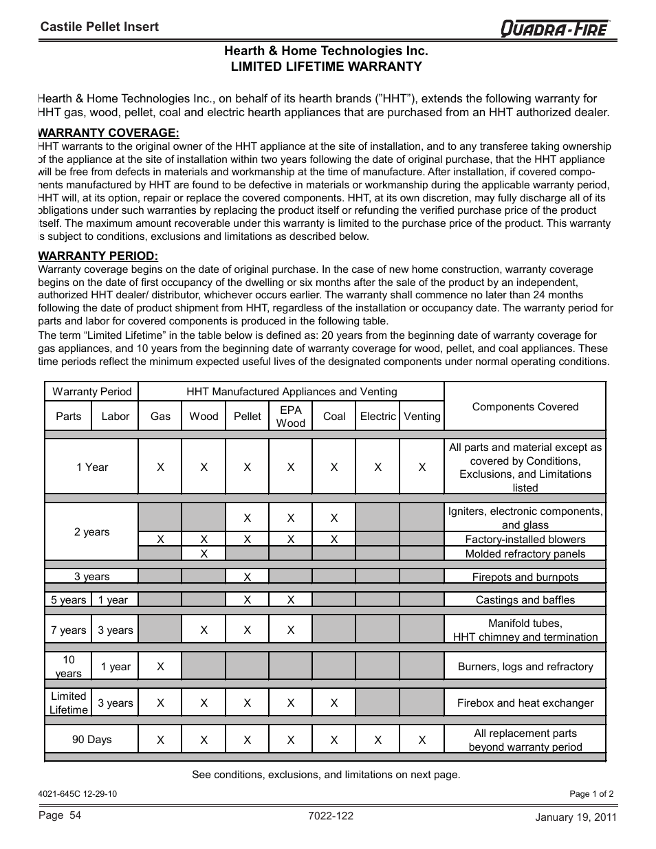 Quadra-Fire Castile Pellet Insert CASTILEI-MBK User Manual | Page 54 / 56