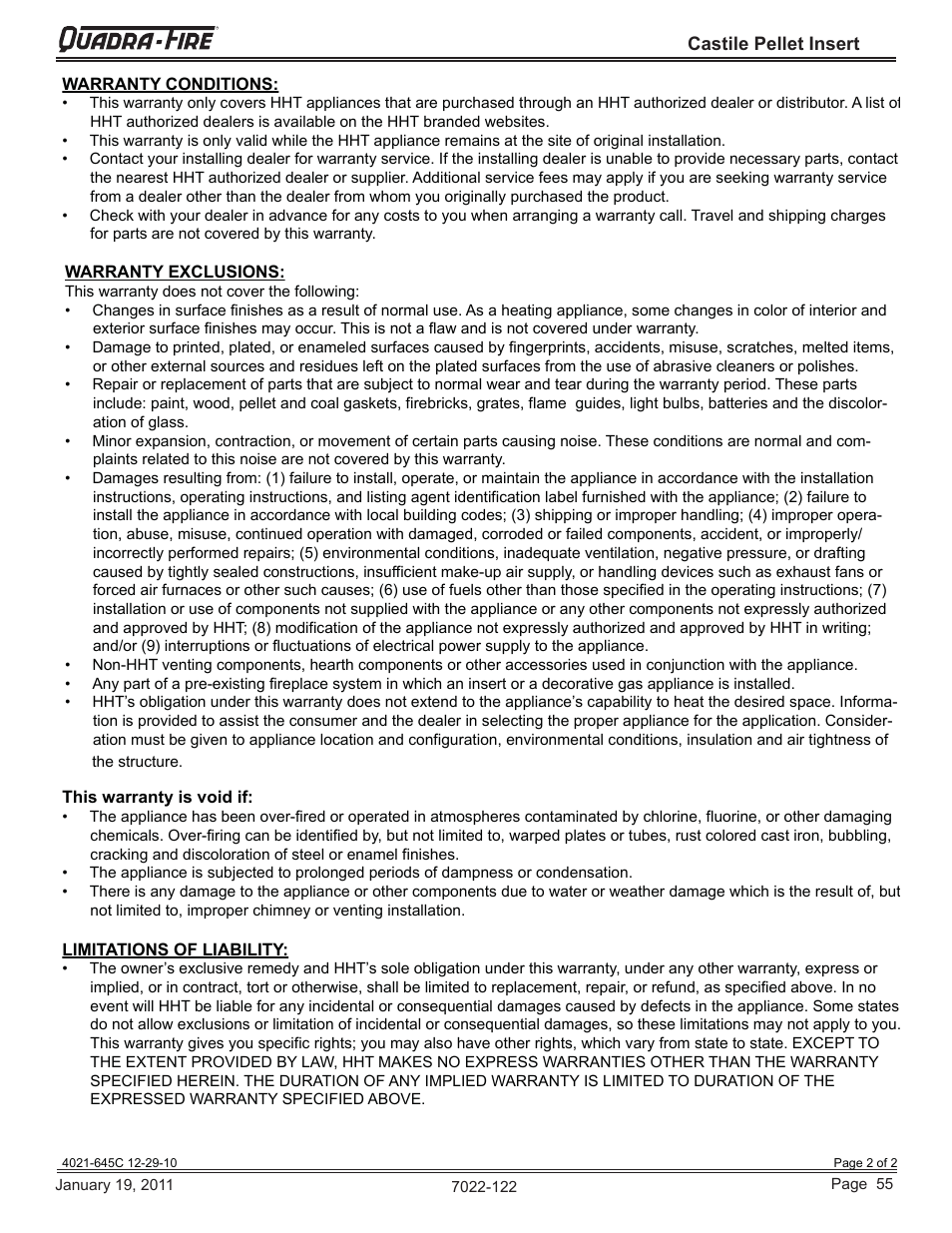 Quadra-Fire Castile Pellet Insert CASTILEI-MBK User Manual | Page 55 / 56