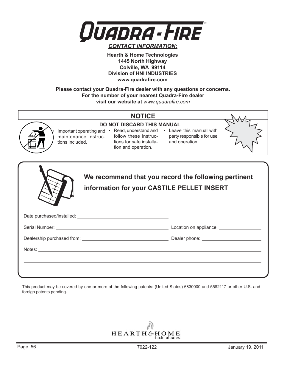 Quadra-Fire Castile Pellet Insert CASTILEI-MBK User Manual | Page 56 / 56