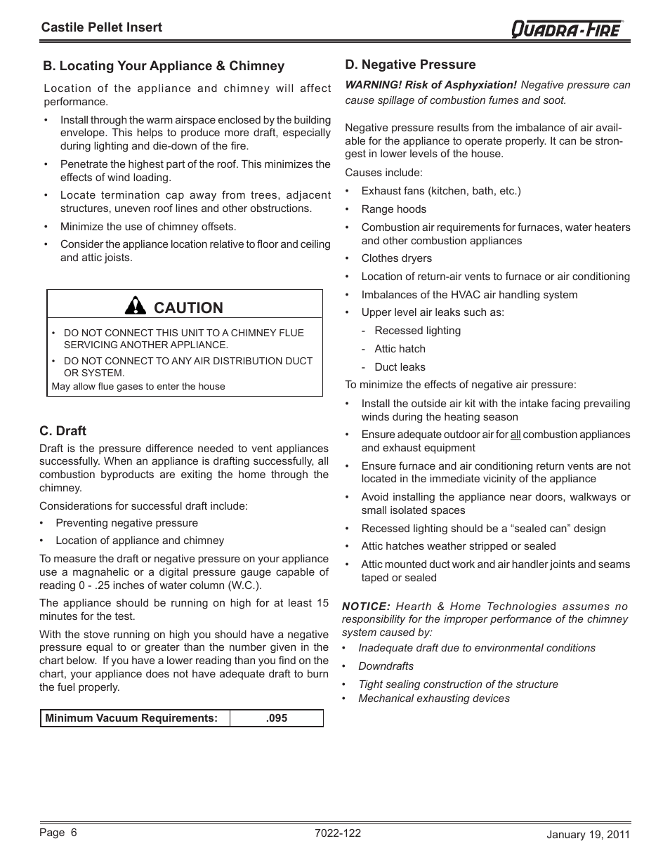 Caution | Quadra-Fire Castile Pellet Insert CASTILEI-MBK User Manual | Page 6 / 56