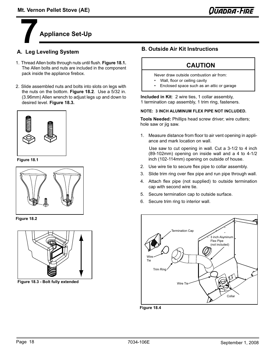 Appliance set-up, Caution | Quadra-Fire MTVERNON-AE-CWL User Manual | Page 18 / 52