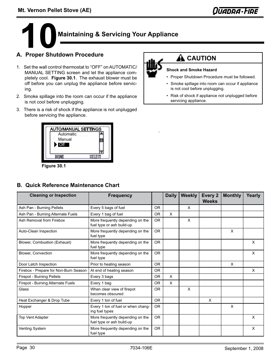 Maintaining & servicing your appliance, Caution, A. proper shutdown procedure | Quadra-Fire MTVERNON-AE-CWL User Manual | Page 30 / 52