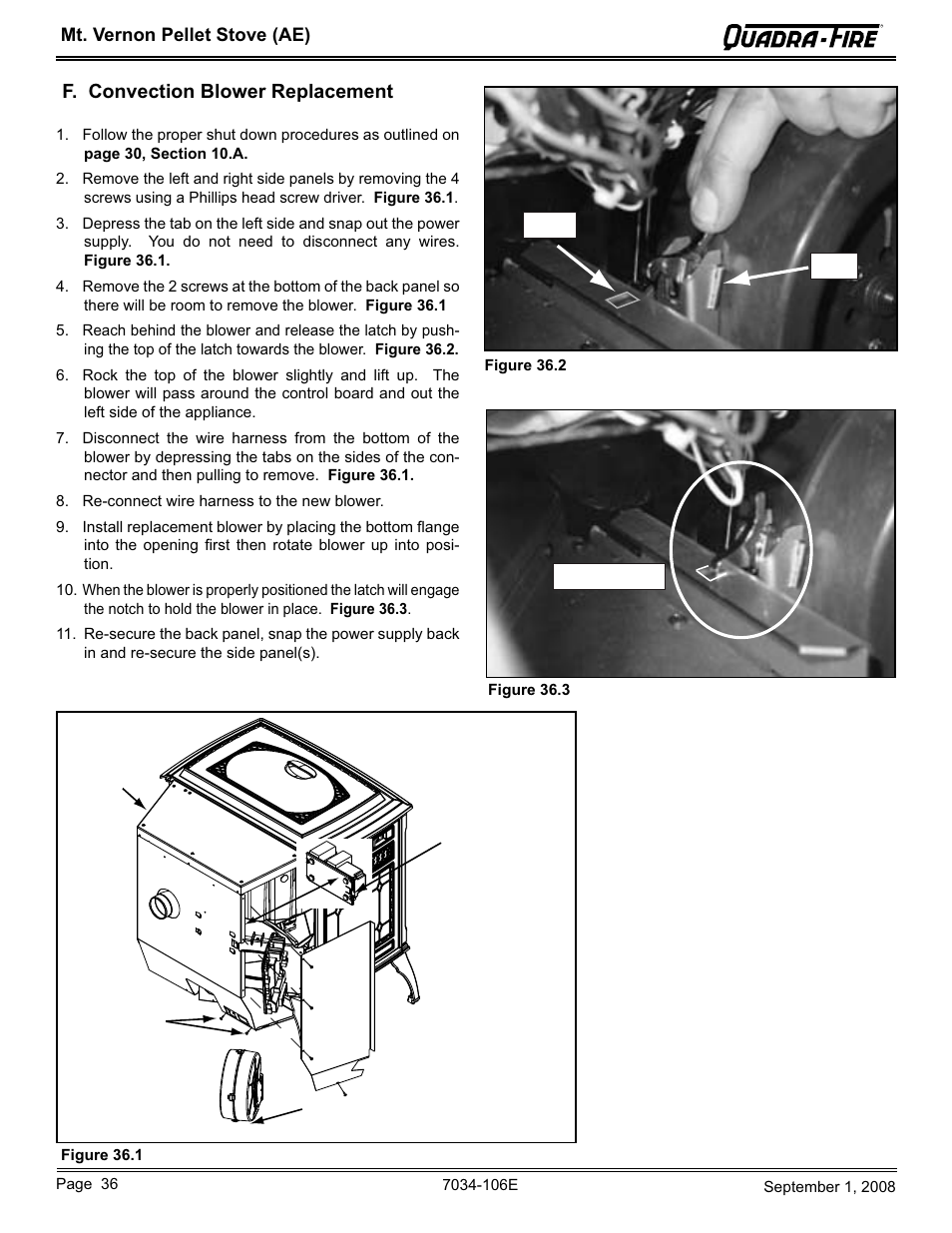 F. convection blower replacement | Quadra-Fire MTVERNON-AE-CWL User Manual | Page 36 / 52
