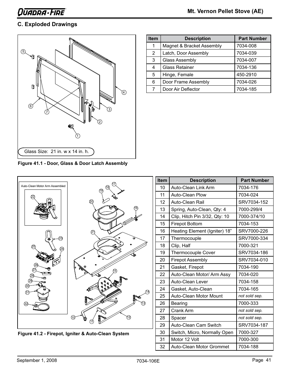 Mt. vernon pellet stove (ae), C. exploded drawings | Quadra-Fire MTVERNON-AE-CWL User Manual | Page 41 / 52