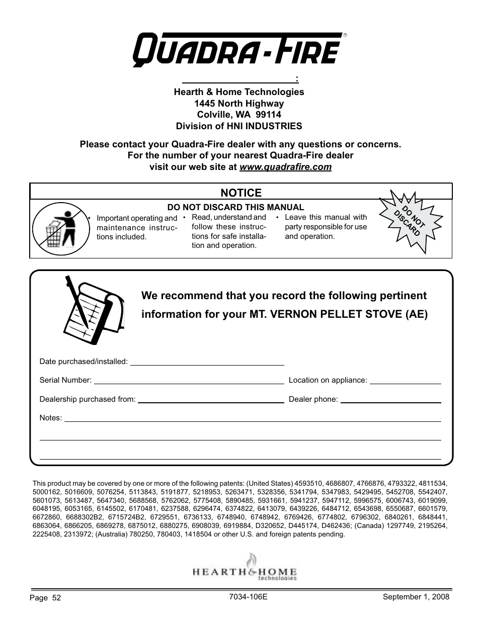 Quadra-Fire MTVERNON-AE-CWL User Manual | Page 52 / 52
