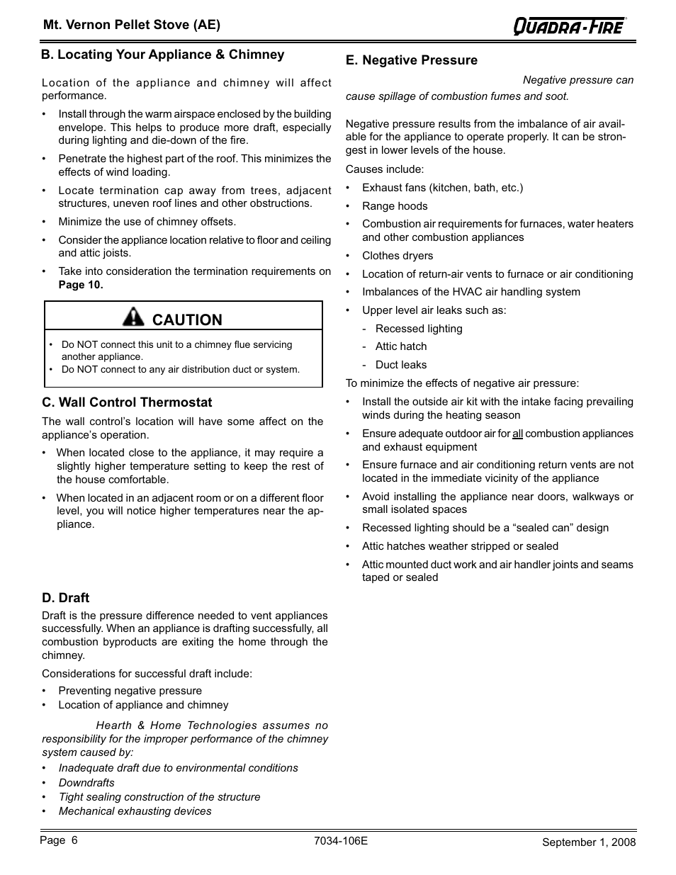 Caution | Quadra-Fire MTVERNON-AE-CWL User Manual | Page 6 / 52