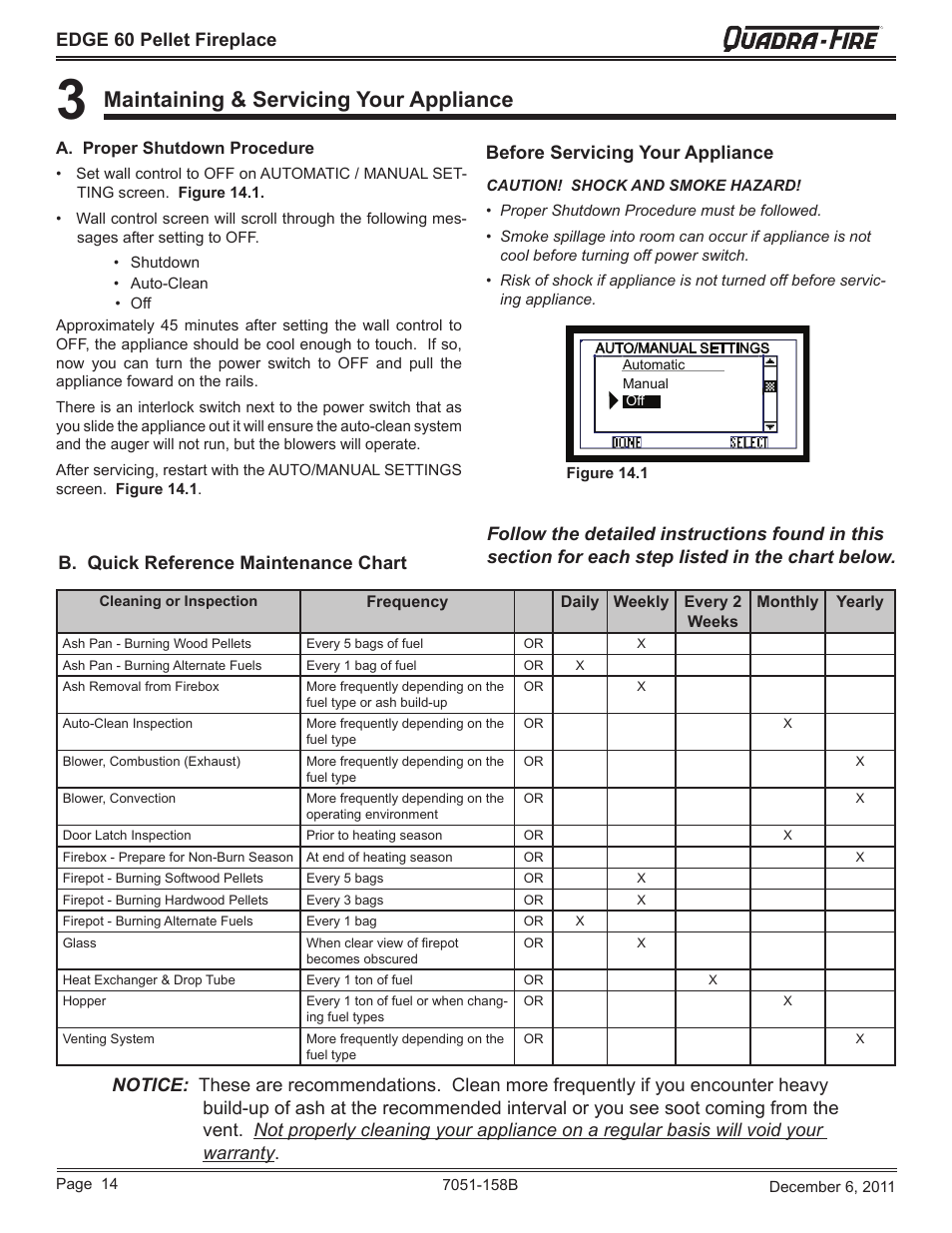 Maintaining & servicing your appliance, Edge 60 pellet fireplace, Before servicing your appliance | Quadra-Fire EDGE 60 ZERO CLEARANCE PELLET FIREPLACE 7051-158B User Manual | Page 14 / 58