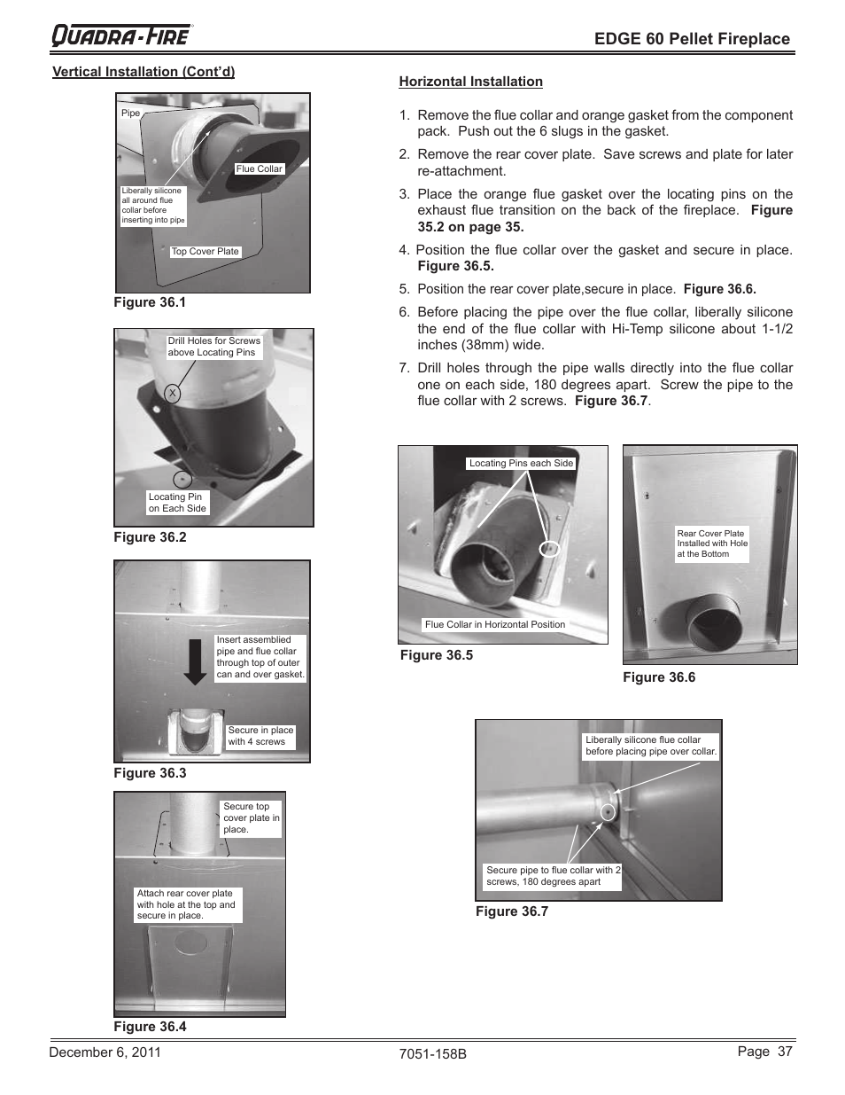 Edge 60 pellet fireplace | Quadra-Fire EDGE 60 ZERO CLEARANCE PELLET FIREPLACE 7051-158B User Manual | Page 37 / 58