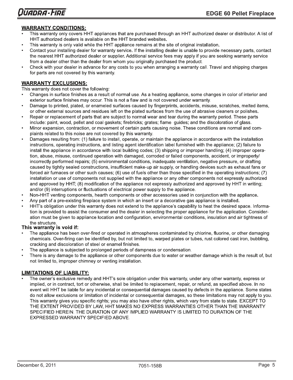 Edge 60 pellet fireplace | Quadra-Fire EDGE 60 ZERO CLEARANCE PELLET FIREPLACE 7051-158B User Manual | Page 5 / 58