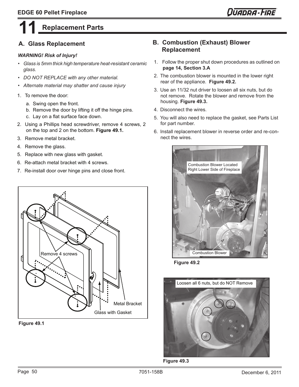 Replacement parts | Quadra-Fire EDGE 60 ZERO CLEARANCE PELLET FIREPLACE 7051-158B User Manual | Page 50 / 58