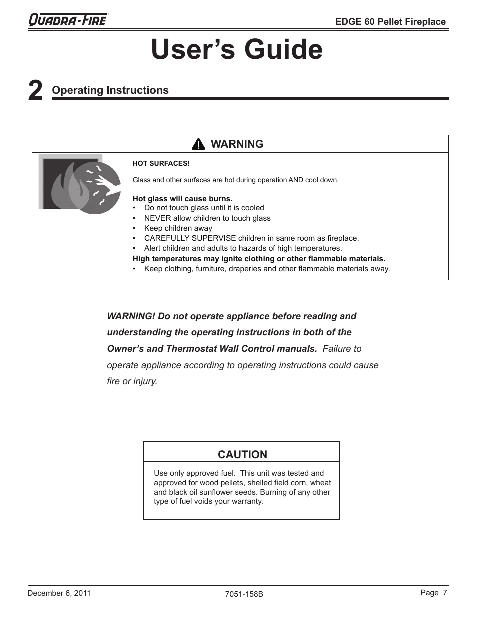User’s guide | Quadra-Fire EDGE 60 ZERO CLEARANCE PELLET FIREPLACE 7051-158B User Manual | Page 7 / 58
