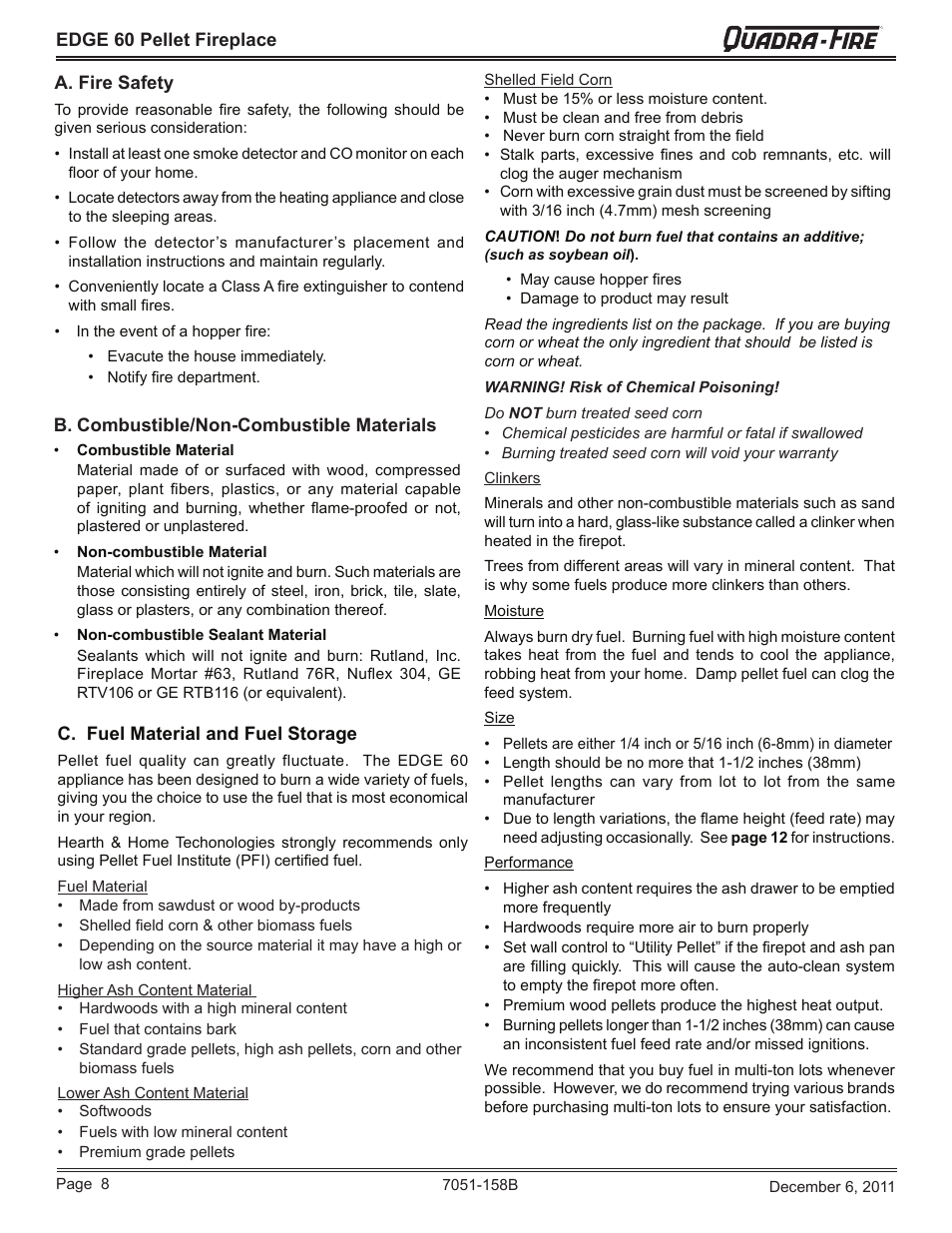 Quadra-Fire EDGE 60 ZERO CLEARANCE PELLET FIREPLACE 7051-158B User Manual | Page 8 / 58
