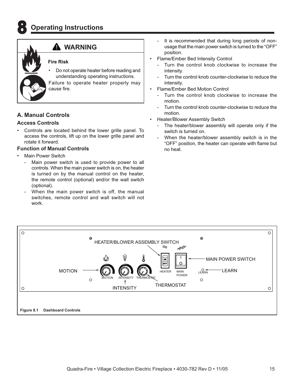 Warning, Operating instructions | Quadra-Fire QV32EV-B User Manual | Page 15 / 28