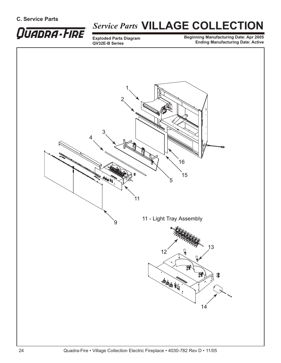 Village collection, Service parts | Quadra-Fire QV32EV-B User Manual | Page 24 / 28