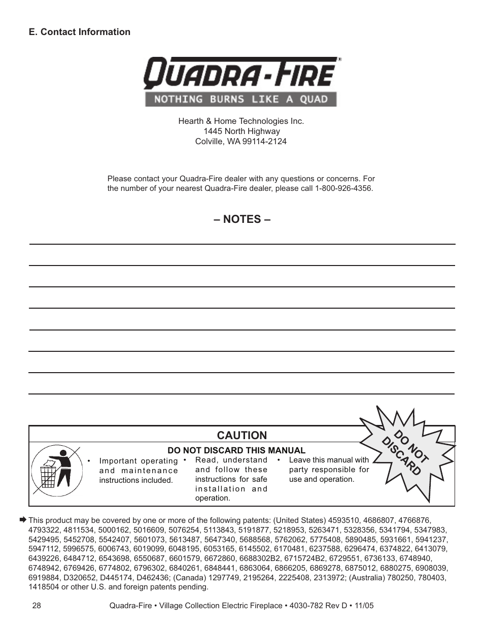 Caution, Do not discard | Quadra-Fire QV32EV-B User Manual | Page 28 / 28