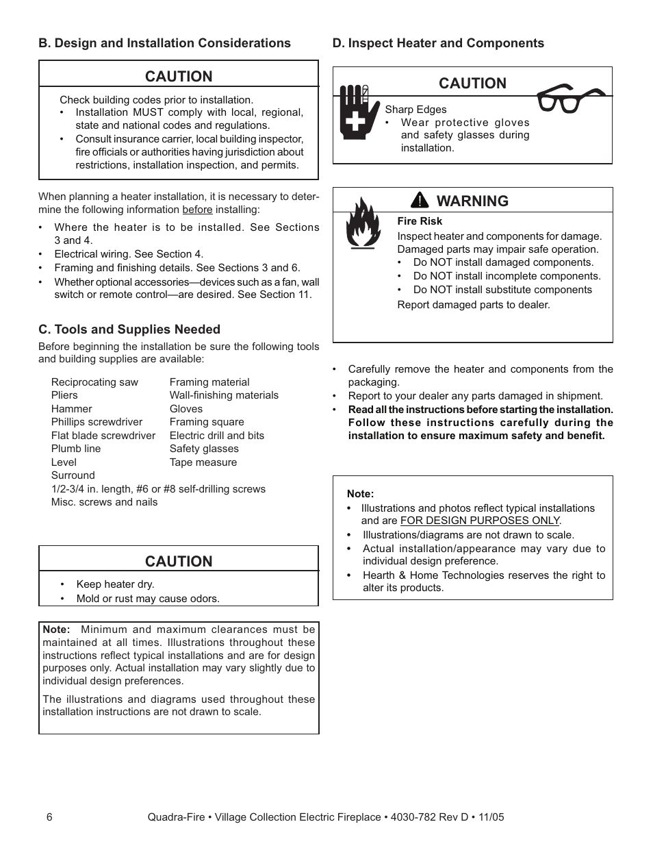 Caution, Warning | Quadra-Fire QV32EV-B User Manual | Page 6 / 28