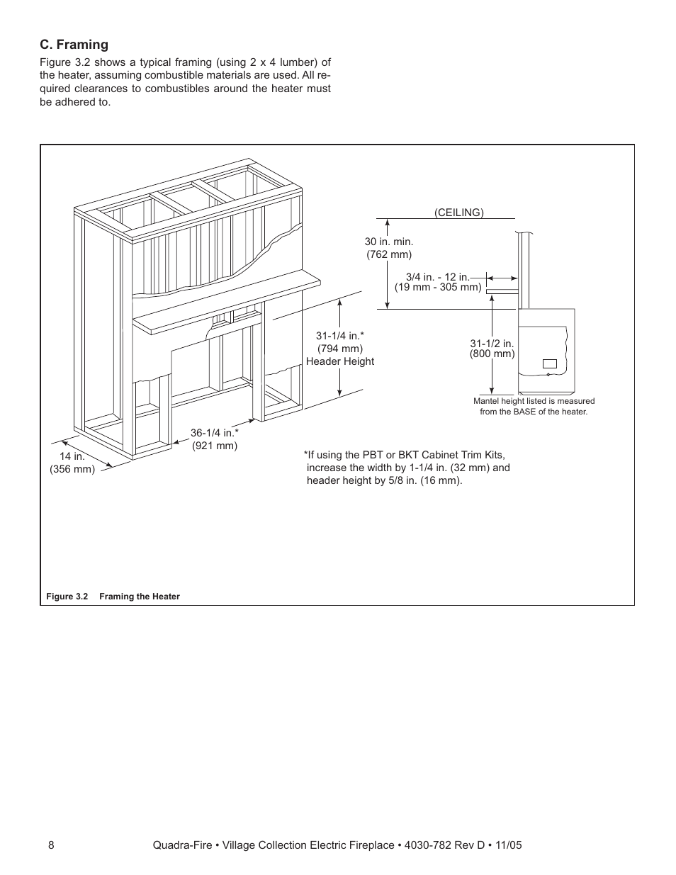 C. framing | Quadra-Fire QV32EV-B User Manual | Page 8 / 28