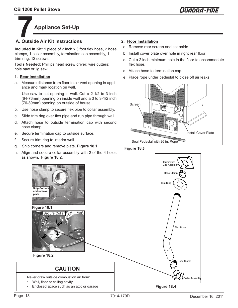 Appliance set-up, Caution | Quadra-Fire CB1200M-MBK User Manual | Page 18 / 48