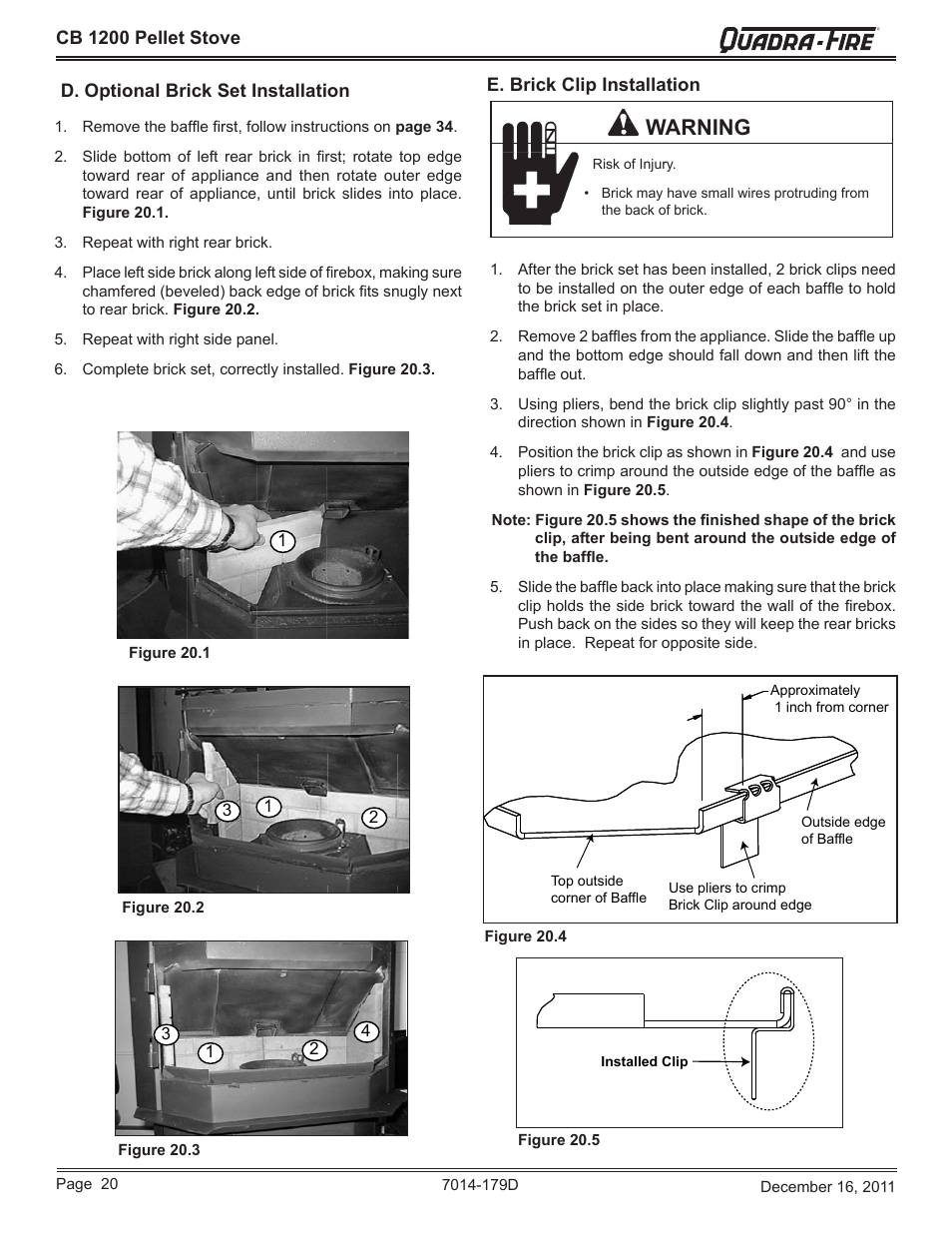 Warning | Quadra-Fire CB1200M-MBK User Manual | Page 20 / 48