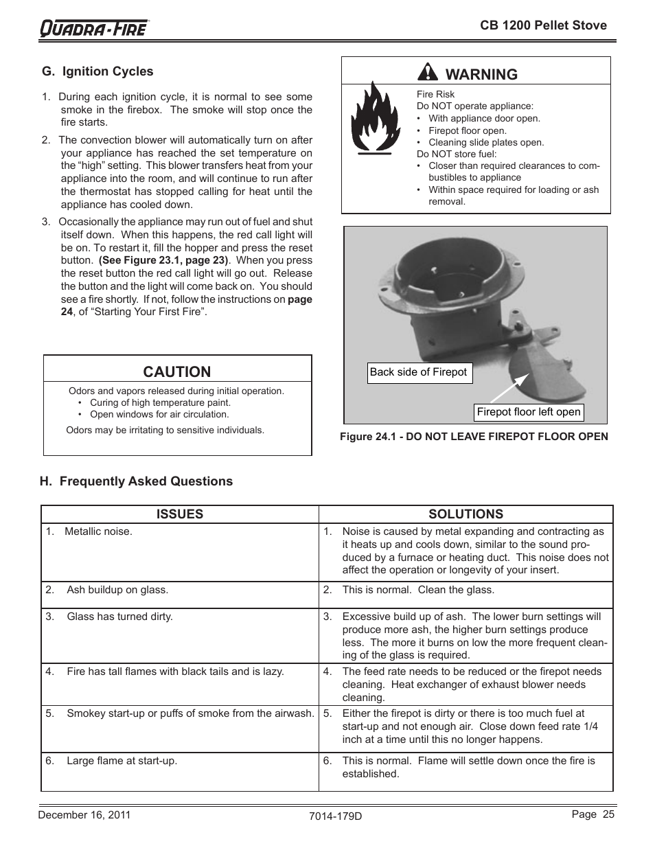 Caution warning | Quadra-Fire CB1200M-MBK User Manual | Page 25 / 48