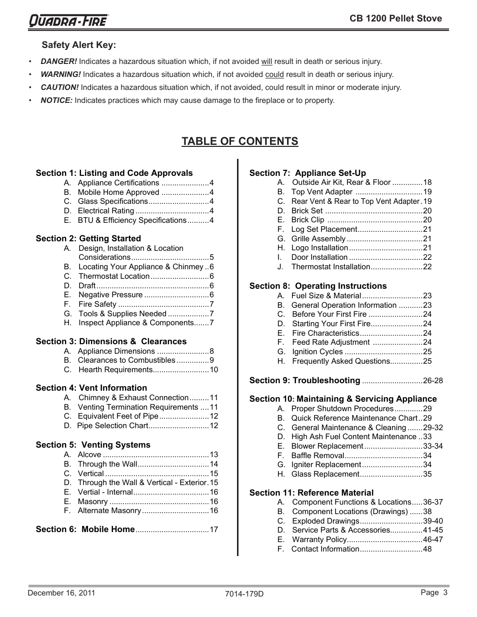 Quadra-Fire CB1200M-MBK User Manual | Page 3 / 48