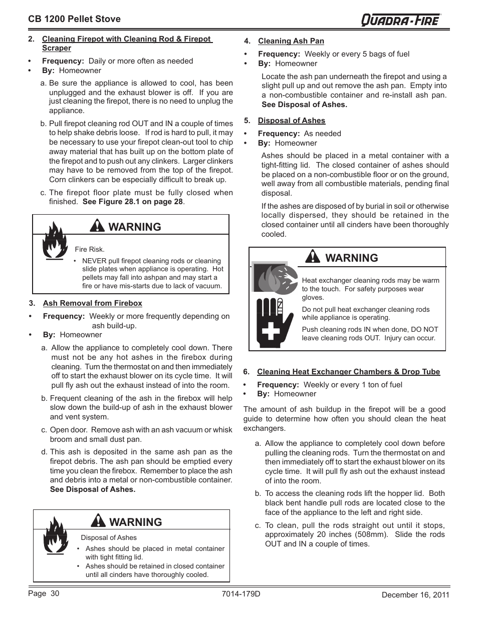 Warning | Quadra-Fire CB1200M-MBK User Manual | Page 30 / 48