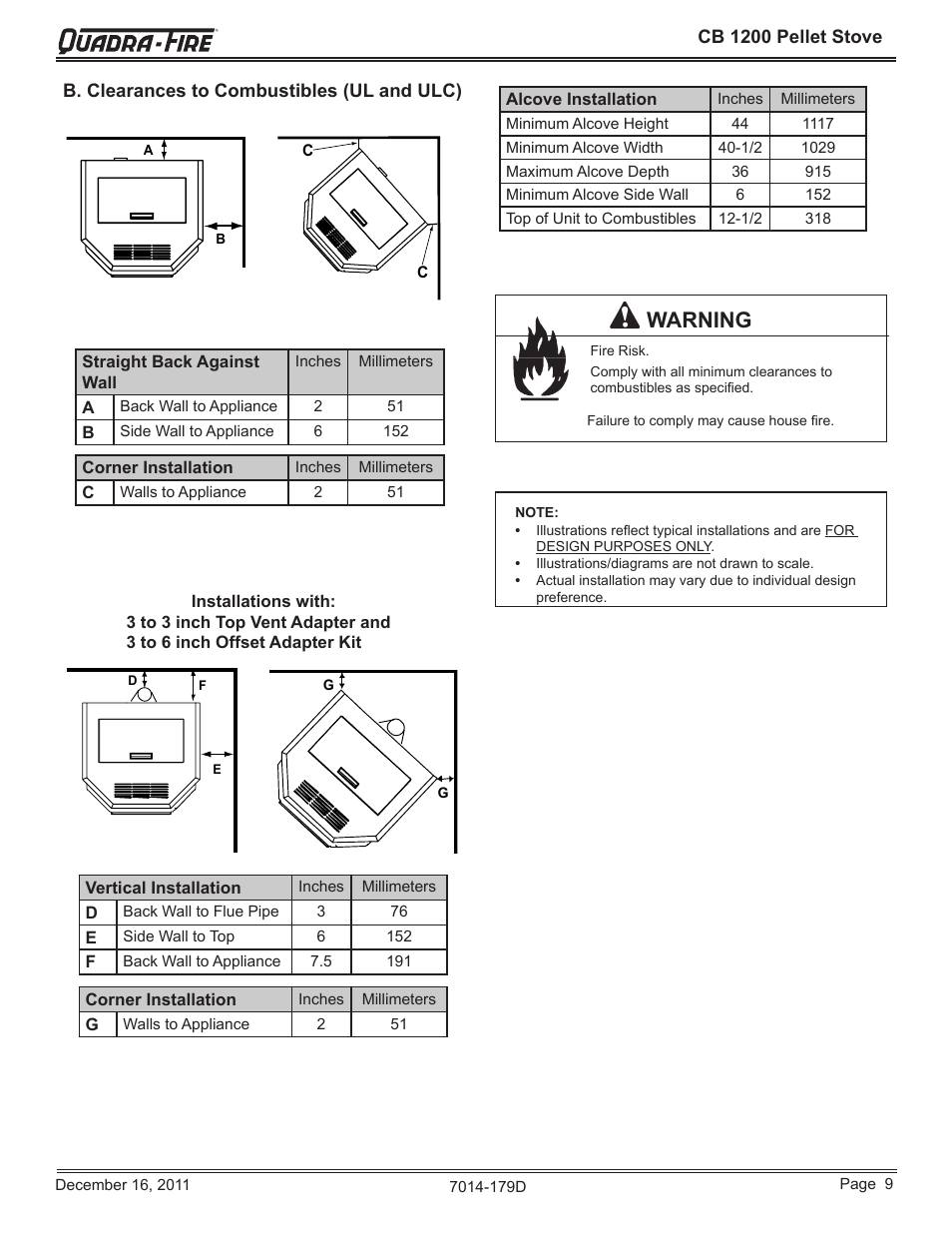 Warning | Quadra-Fire CB1200M-MBK User Manual | Page 9 / 48