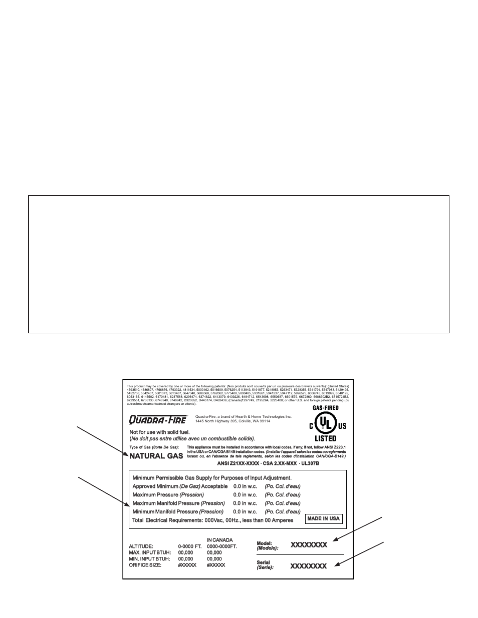 Listing label information/location, Homeowner reference information, Model number | Natural tural gas gas | Quadra-Fire QVI30S User Manual | Page 2 / 45