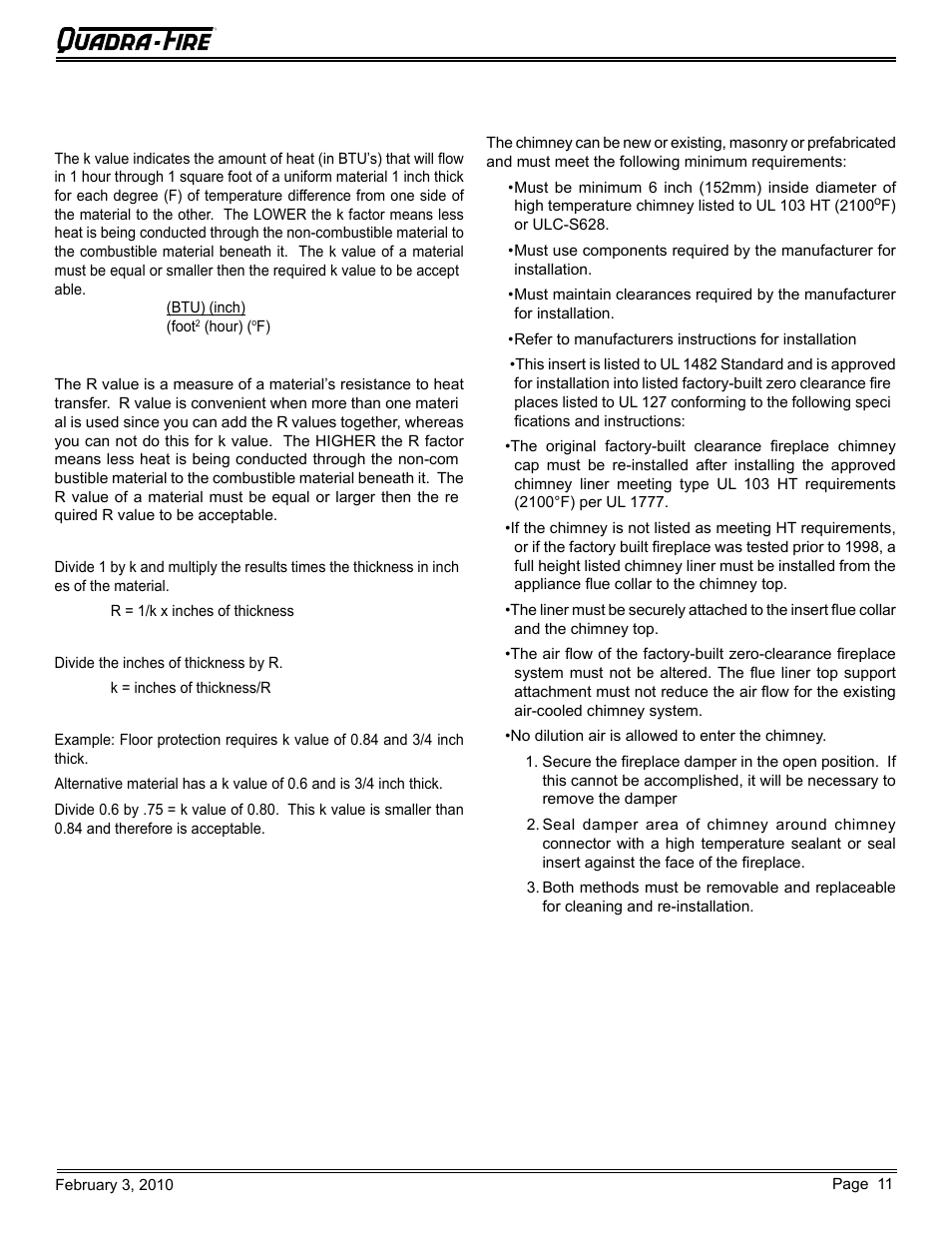 H. prefabricated metal chimney | Quadra-Fire PELLET INSERT CB1200MI-MBK User Manual | Page 11 / 52