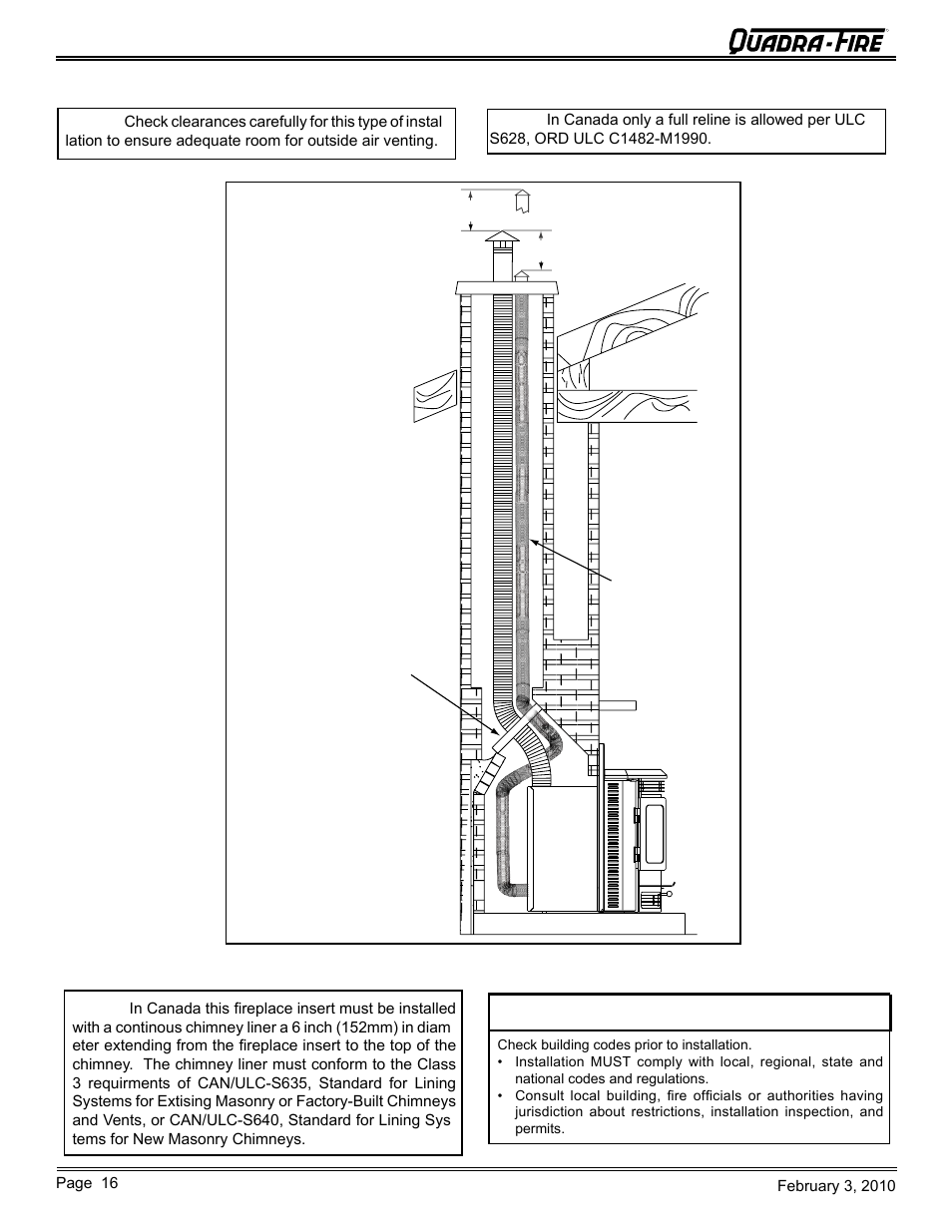 Caution, Cb1200-i pellet insert, B. full reline with outside air - vertical | Quadra-Fire PELLET INSERT CB1200MI-MBK User Manual | Page 16 / 52
