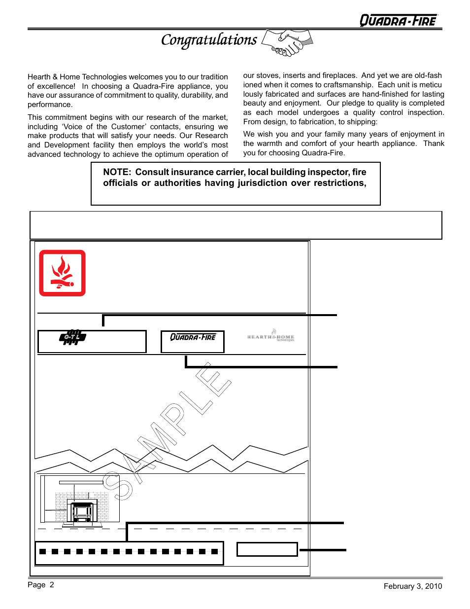 Sa mp le, Caution, Attention | Cb1200-i pellet insert, And welcome to the quadra-fire family | Quadra-Fire PELLET INSERT CB1200MI-MBK User Manual | Page 2 / 52