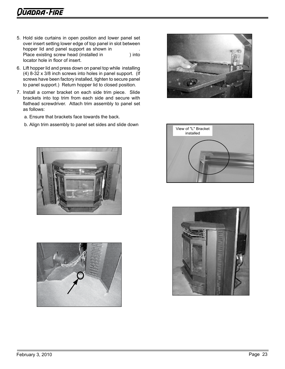 Panel locator hole, Cb1200-i pellet insert, F. panel and trim set (cont’d) | Quadra-Fire PELLET INSERT CB1200MI-MBK User Manual | Page 23 / 52