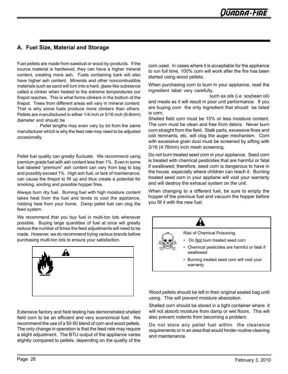 Operating instructions, Warning | Quadra-Fire PELLET INSERT CB1200MI-MBK User Manual | Page 26 / 52