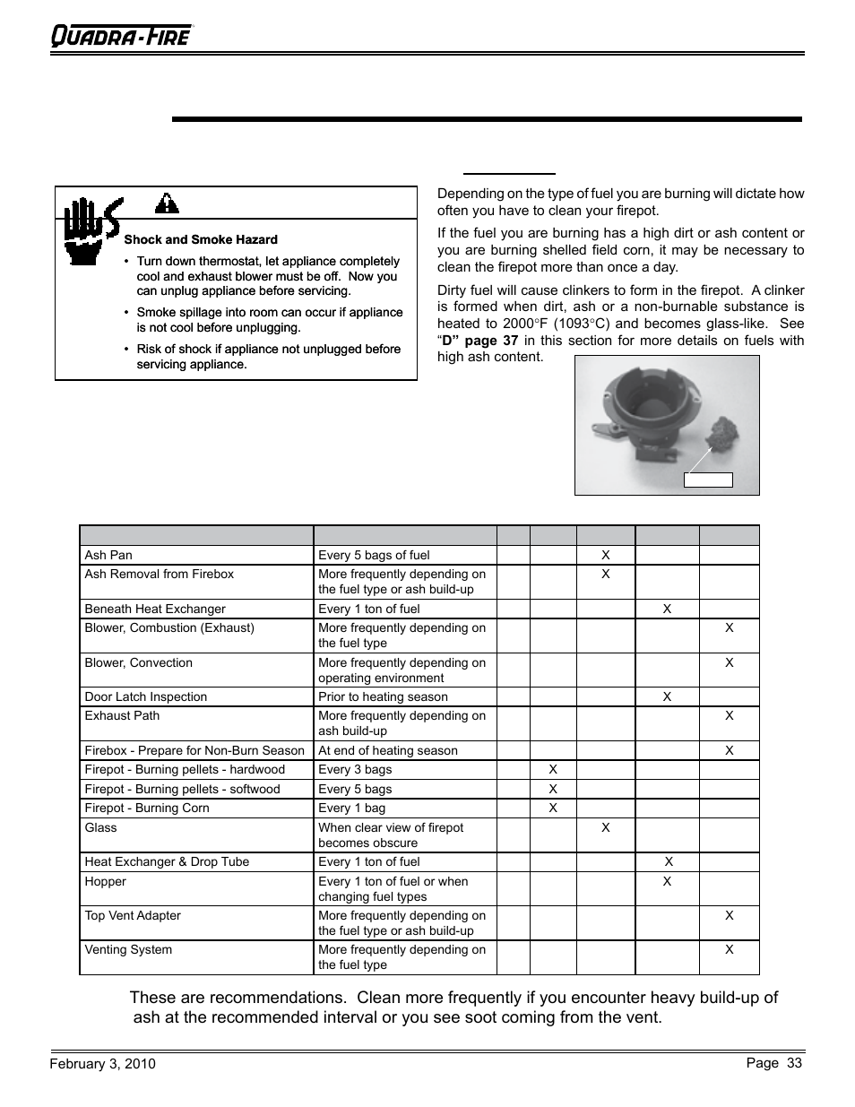 Maintaining & servicing your appliance, Caution, C. general maintenance | A. proper shutdown procedure | Quadra-Fire PELLET INSERT CB1200MI-MBK User Manual | Page 33 / 52