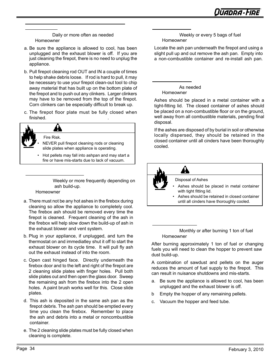 Warning | Quadra-Fire PELLET INSERT CB1200MI-MBK User Manual | Page 34 / 52
