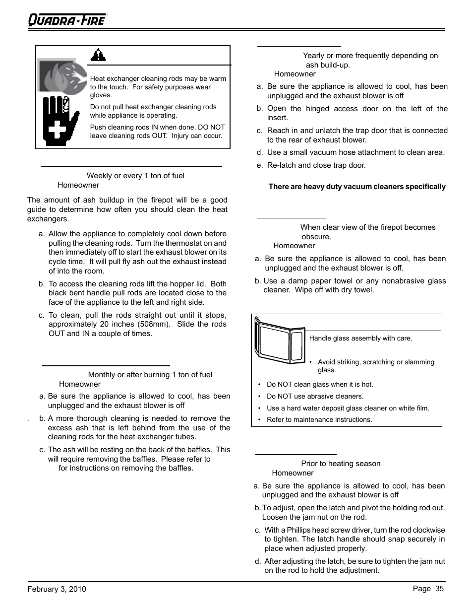Warning, Caution | Quadra-Fire PELLET INSERT CB1200MI-MBK User Manual | Page 35 / 52
