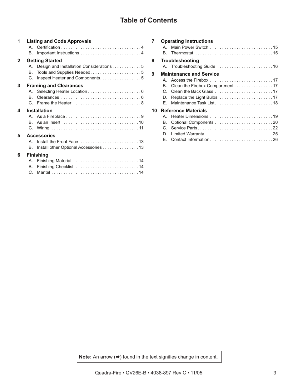Quadra-Fire QV26E-B User Manual | Page 3 / 26