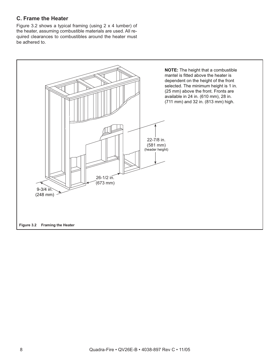 C. frame the heater | Quadra-Fire QV26E-B User Manual | Page 8 / 26