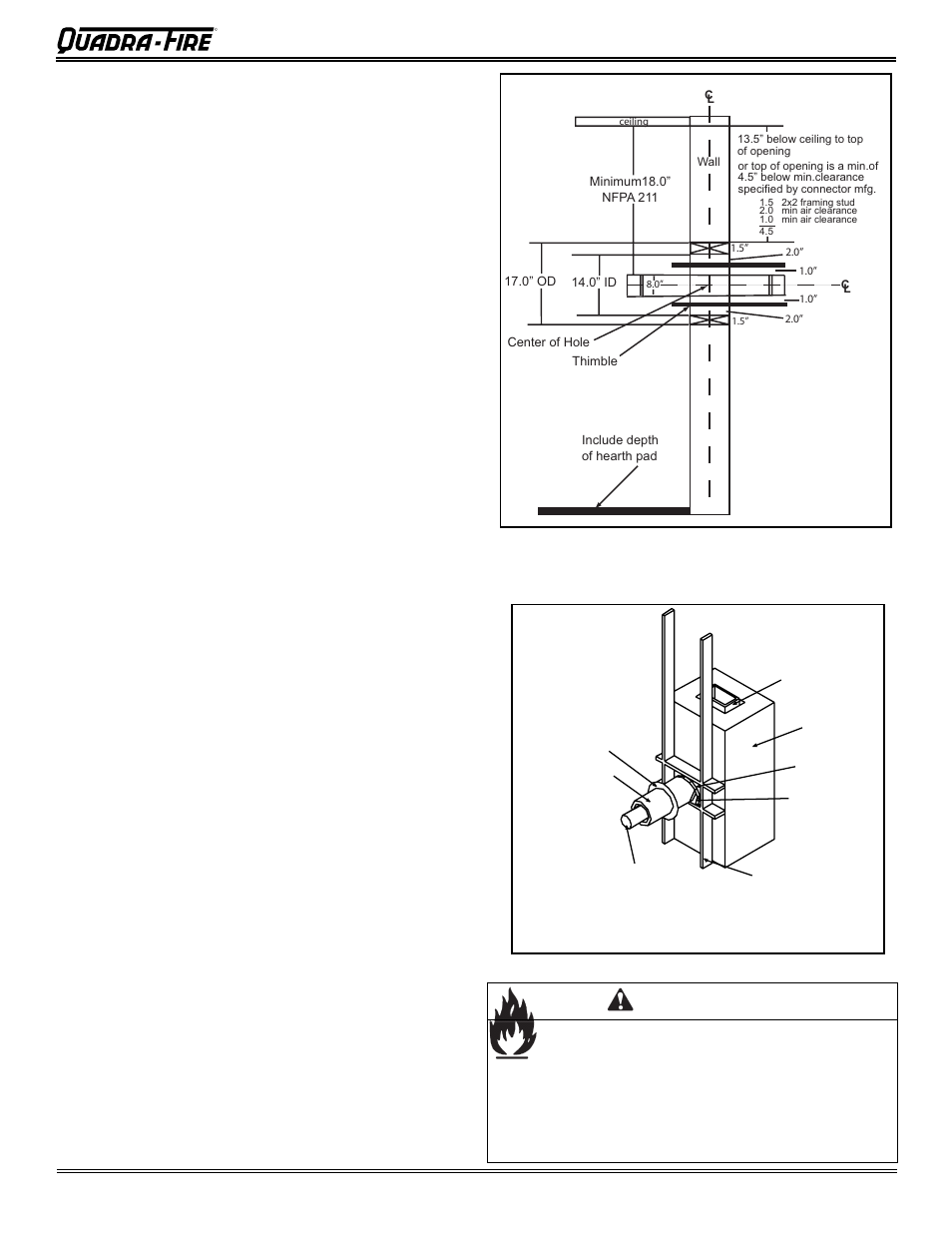 Warning, 3100 wood stove series (acc) | Quadra-Fire 3100 31M-ACC-MBK User Manual | Page 17 / 48