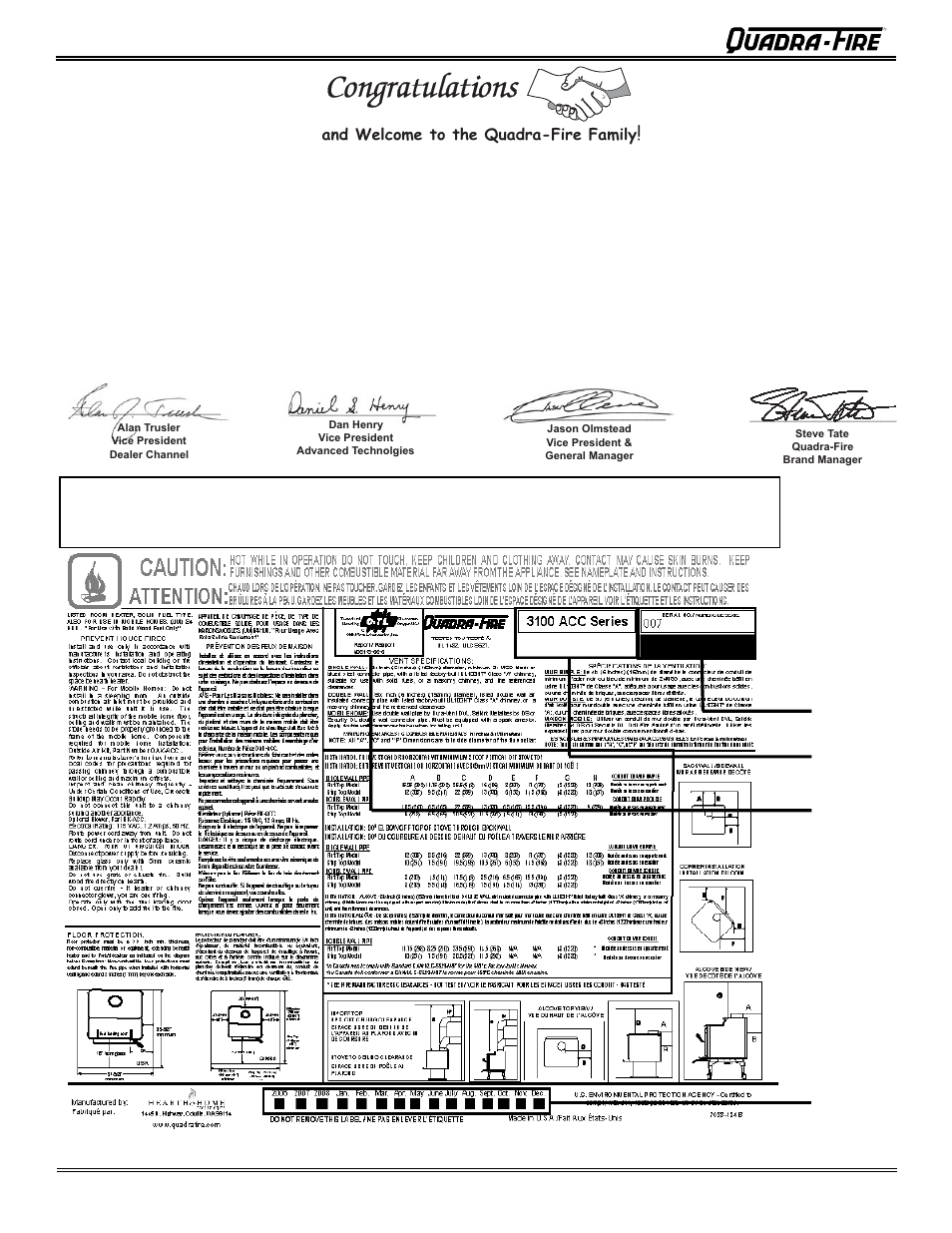 Quadra-Fire 3100 31M-ACC-MBK User Manual | Page 2 / 48