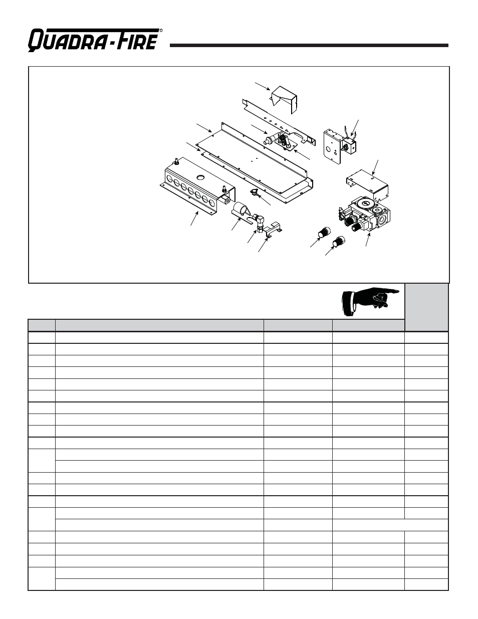 Hudbay-ins, Service parts, Stocked in depot | 14 valve assembly | Quadra-Fire HUDBAY-INS 7008-115 User Manual | Page 42 / 43