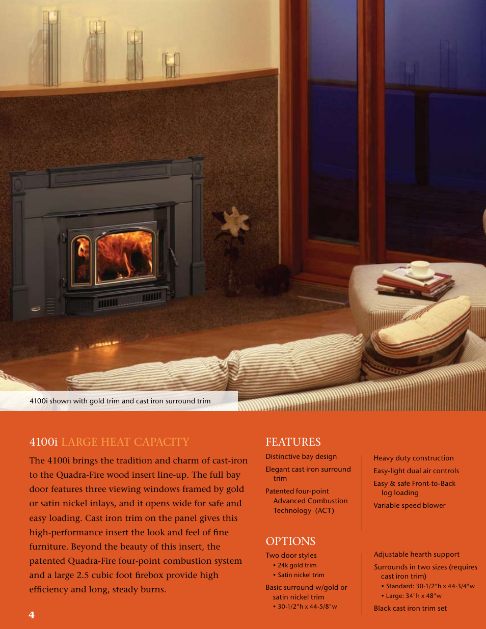 4100i large heat capacity, Features, Options | Quadra-Fire 5100I User Manual | Page 4 / 8